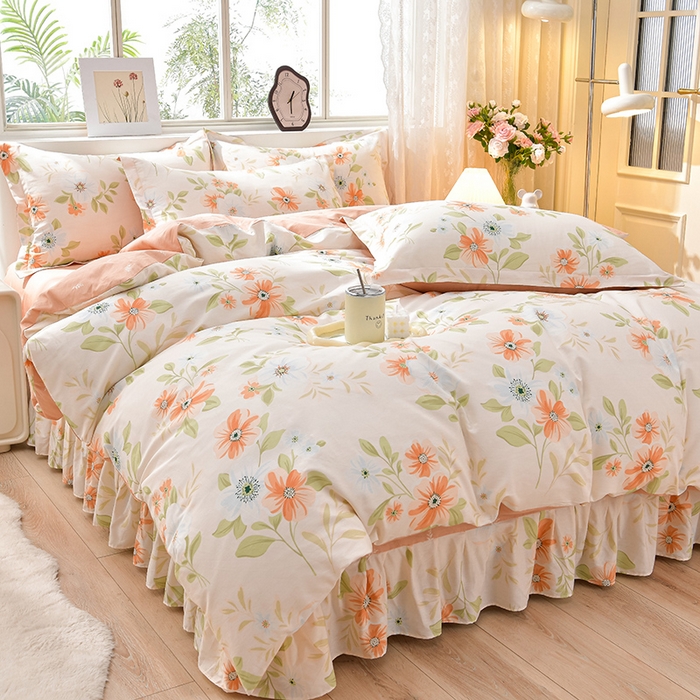 91家纺网 家纺一手货源 找家纺 （总）绘萱家居 2025新款100%全棉床裙款斜纹印花四件套