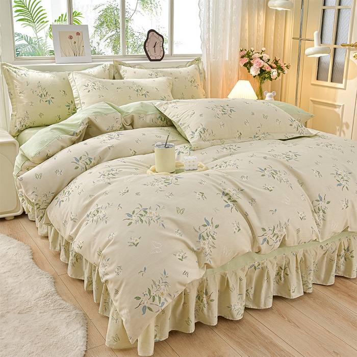 91家纺网 家纺一手货源 找家纺 （总）绘萱家居 2025新款100%全棉床裙款斜纹印花四件套