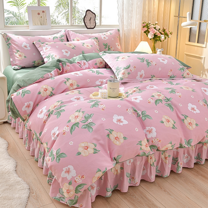 91家纺网 家纺一手货源 找家纺 （总）绘萱家居 2025新款100%全棉床裙款斜纹印花四件套