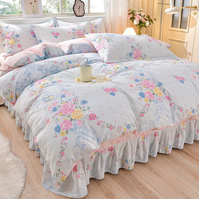 91家纺网 家纺一手货源 找家纺 （总）绘萱家居 2025新款100%全棉床裙款斜纹印花四件套