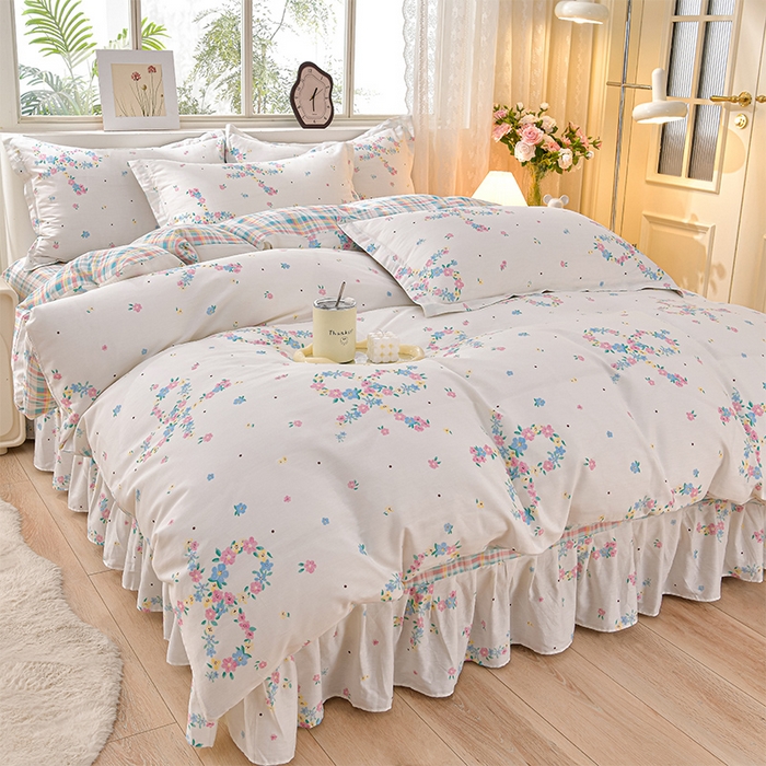 91家纺网 家纺一手货源 找家纺 （总）绘萱家居 2025新款100%全棉床裙款斜纹印花四件套