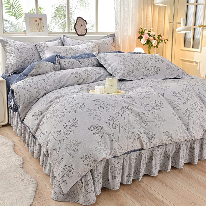 91家纺网 家纺一手货源 找家纺 （总）绘萱家居 2025新款100%全棉床裙款斜纹印花四件套