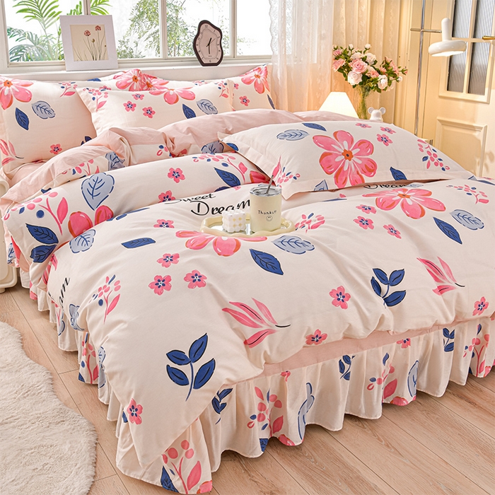 91家纺网 家纺一手货源 找家纺 （总）绘萱家居 2025新款100%全棉床裙款斜纹印花四件套