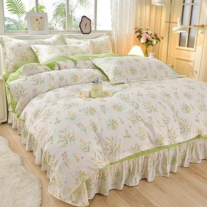 91家纺网 家纺一手货源 找家纺 （总）绘萱家居 2025新款100%全棉床裙款斜纹印花四件套