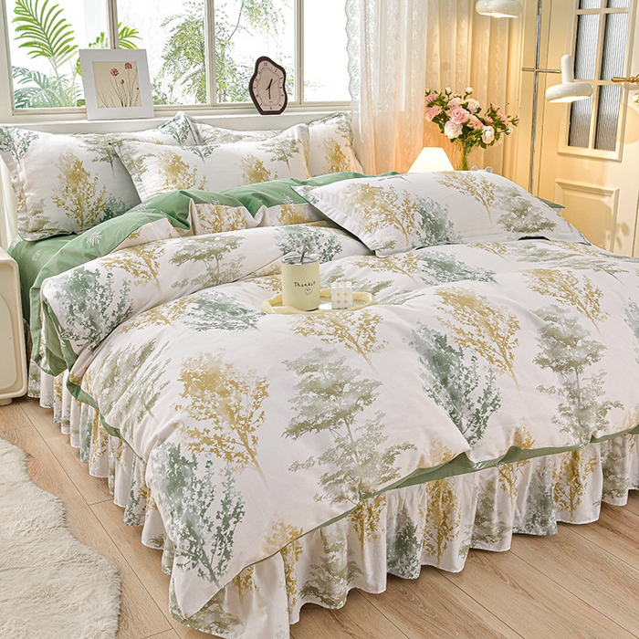 91家纺网 家纺一手货源 找家纺 （总）绘萱家居 2025新款100%全棉床裙款斜纹印花四件套