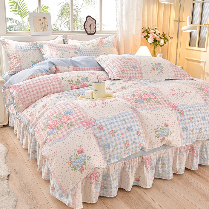 91家纺网 家纺一手货源 找家纺 （总）绘萱家居 2025新款100%全棉床裙款斜纹印花四件套