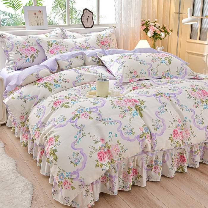 91家纺网 家纺一手货源 找家纺 （总）绘萱家居 2025新款100%全棉床裙款斜纹印花四件套