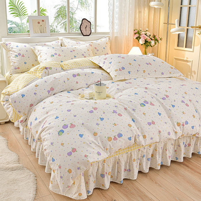 91家纺网 家纺一手货源 找家纺 （总）绘萱家居 2025新款100%全棉床裙款斜纹印花四件套