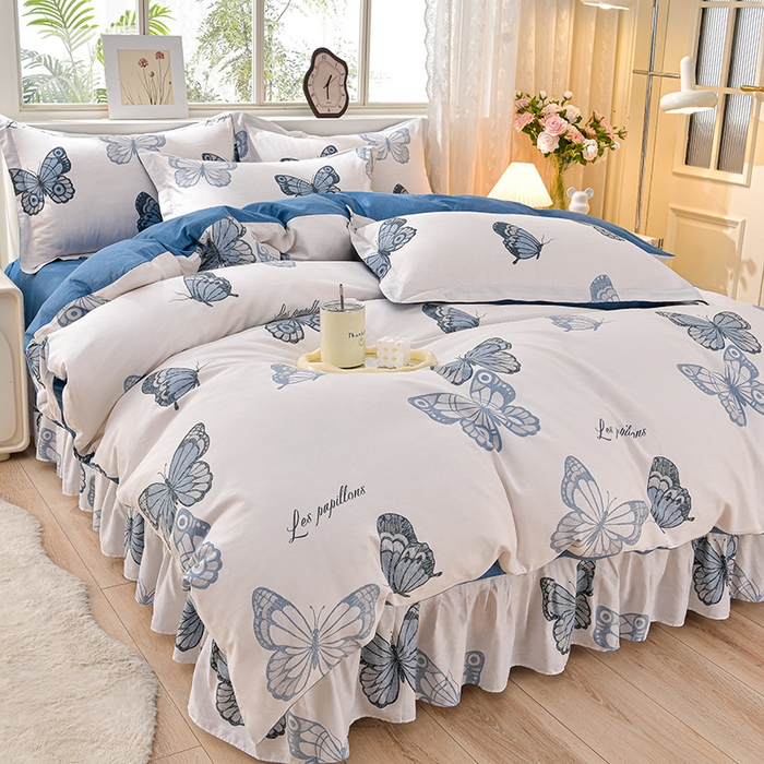 91家纺网 家纺一手货源 找家纺 （总）绘萱家居 2025新款100%全棉床裙款斜纹印花四件套