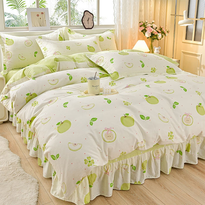 91家纺网 家纺一手货源 找家纺 （总）绘萱家居 2025新款100%全棉床裙款斜纹印花四件套