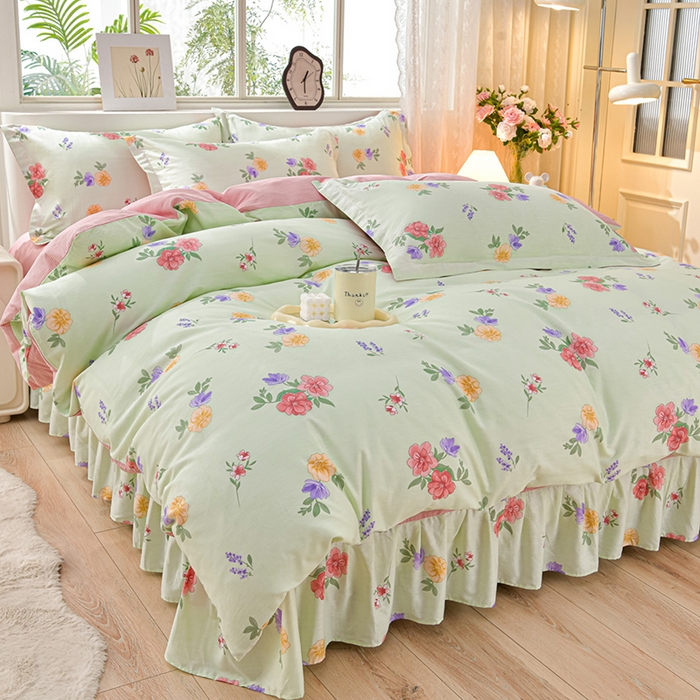 91家纺网 家纺一手货源 找家纺 （总）绘萱家居 2025新款100%全棉床裙款斜纹印花四件套