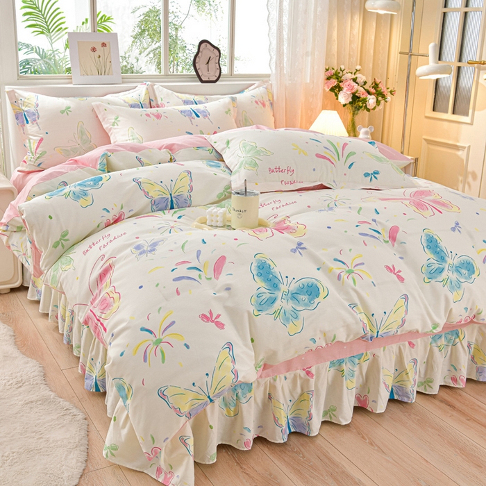 91家纺网 家纺一手货源 找家纺 （总）绘萱家居 2025新款100%全棉床裙款斜纹印花四件套