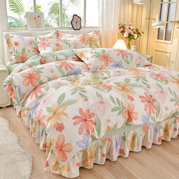 91家纺网 家纺一手货源 找家纺 （总）绘萱家居 2025新款100%全棉床裙款斜纹印花四件套