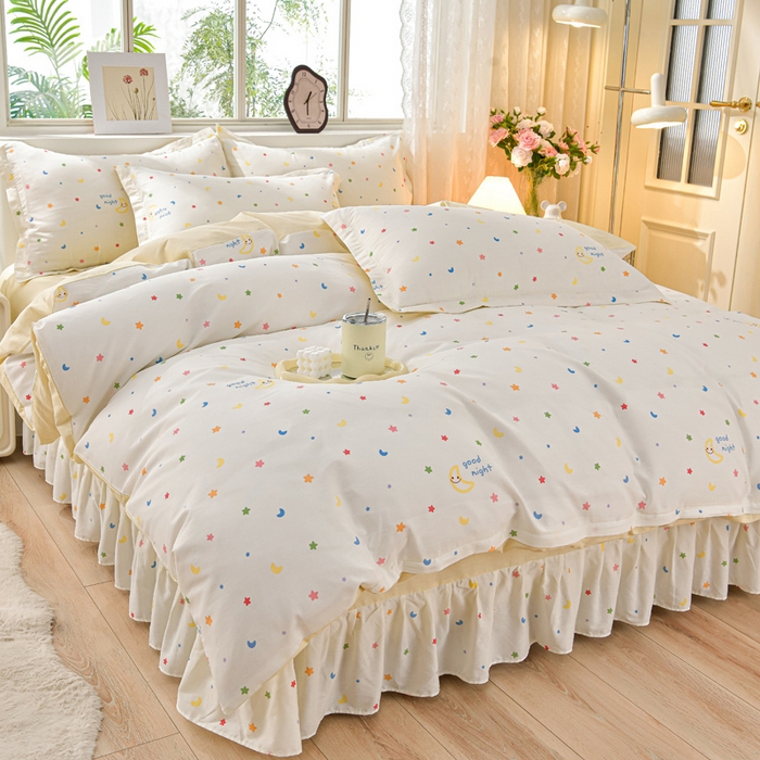 91家纺网 家纺一手货源 找家纺 （总）绘萱家居 2025新款100%全棉床裙款斜纹印花四件套