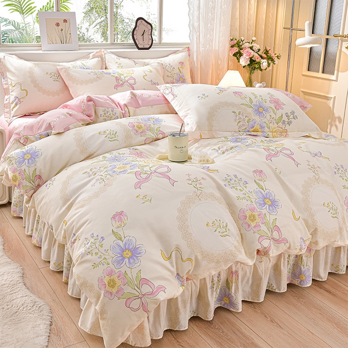 91家纺网 家纺一手货源 找家纺 （总）绘萱家居 2025新款100%全棉床裙款斜纹印花四件套