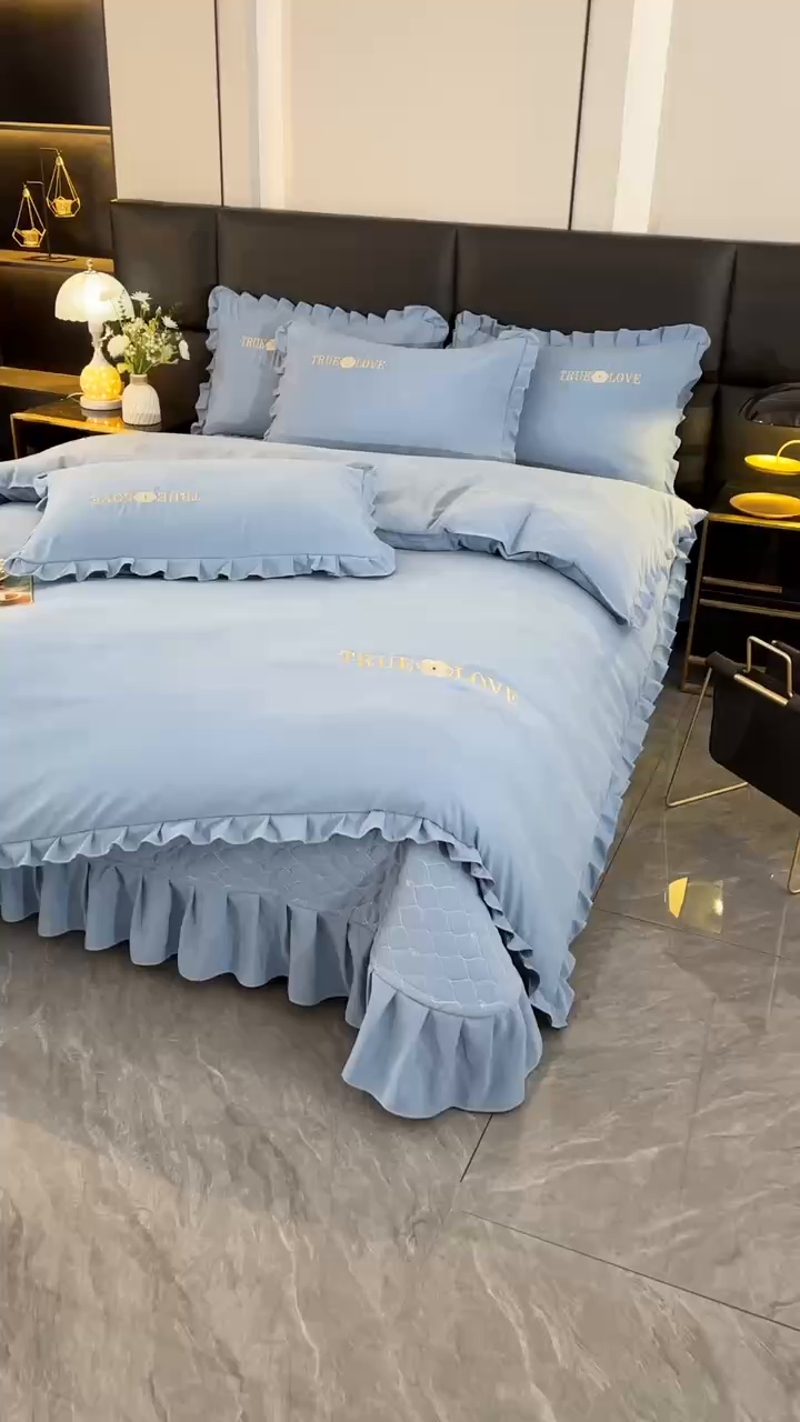 91家纺网 家纺一手货源 找家纺 （总）代芙家纺 2025新款锦棉床盖四件套-花边款