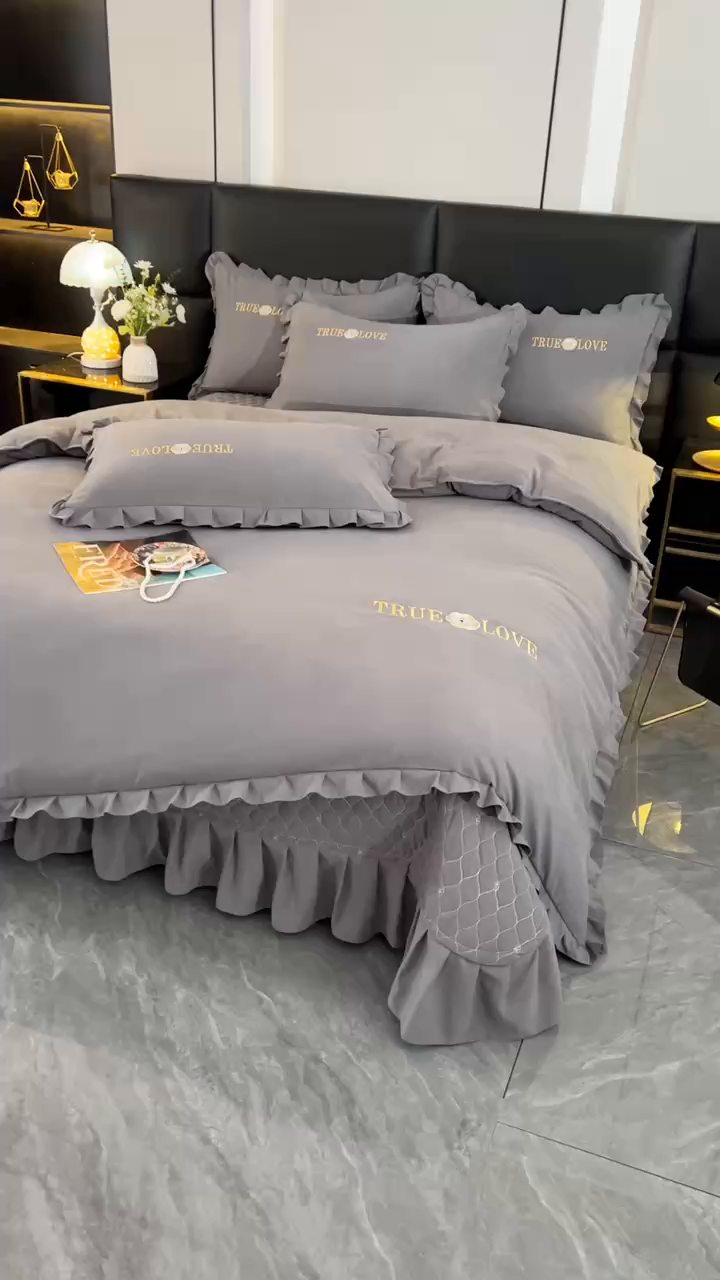 91家纺网 家纺一手货源 找家纺 （总）代芙家纺 2025新款锦棉床盖四件套-花边款