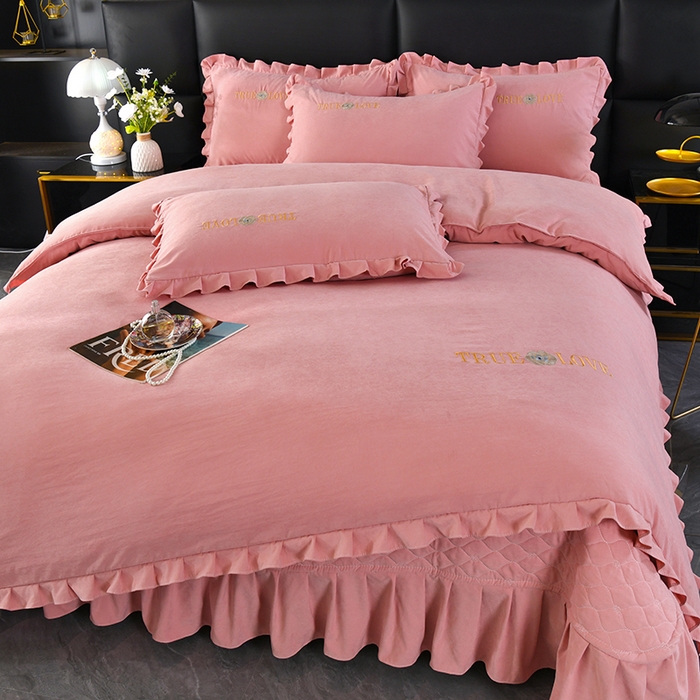 91家纺网 家纺一手货源 找家纺 （总）代芙家纺 2025新款锦棉床盖四件套-花边款