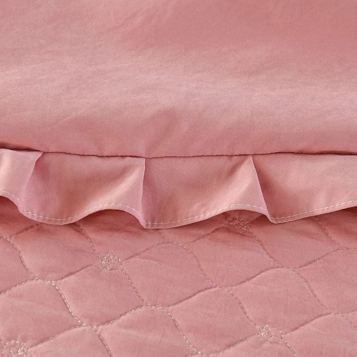 91家纺网 家纺一手货源 找家纺 代芙家纺 2025新款锦棉床盖四件套-花边款 花香-花边款-豆沙粉