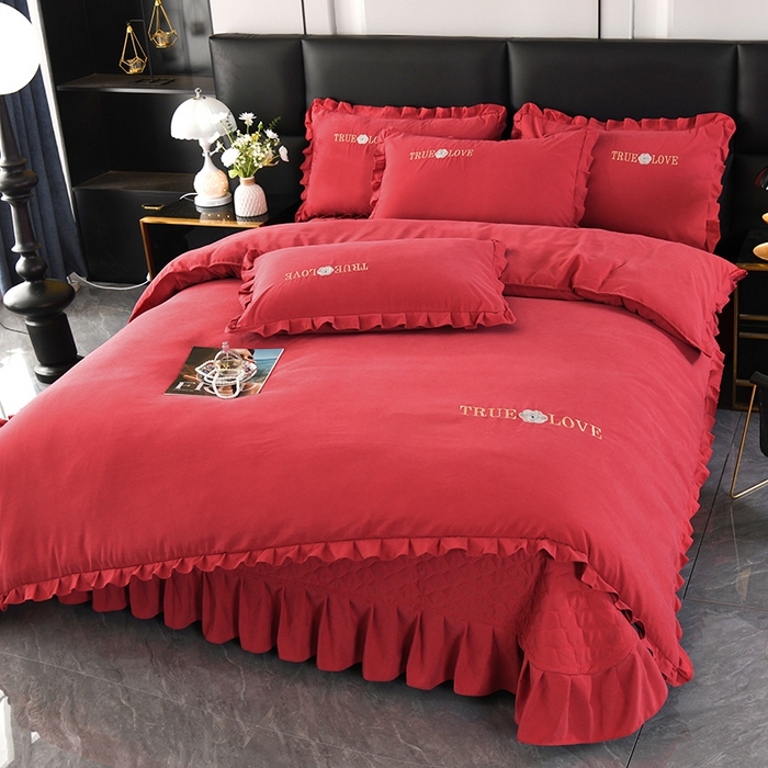 代芙家纺 2025新款锦棉床盖四件套-花边款 花香-花边款-酒红