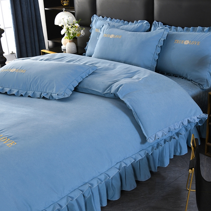 91家纺网 家纺一手货源 找家纺 代芙家纺 2025新款锦棉床盖四件套-花边款 花香-花边款-绅士蓝