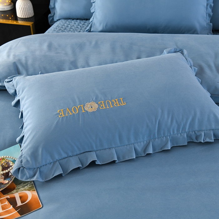 91家纺网 家纺一手货源 找家纺 代芙家纺 2025新款锦棉床盖四件套-花边款 花香-花边款-绅士蓝