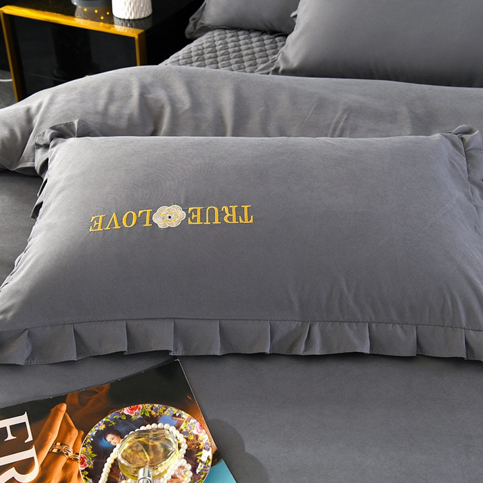 91家纺网 家纺一手货源 找家纺 代芙家纺 2025新款锦棉床盖四件套-花边款 花香-花边款-雅灰