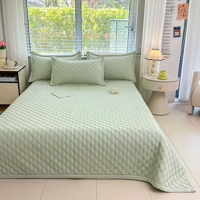 91家纺网 家纺一手货源 找家纺 橘夏家纺 2025新款凉感雪肌棉多功能床盖 柳绿