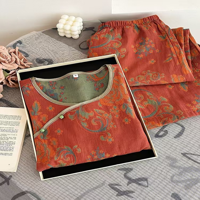 91家纺网 家纺一手货源 找家纺 （总）洛兰沙家居馆【只代发】【只代发】 2025新款国风睡衣女春夏秋新中式薄款竹纤维居家服宽松外穿长袖家居服厂家