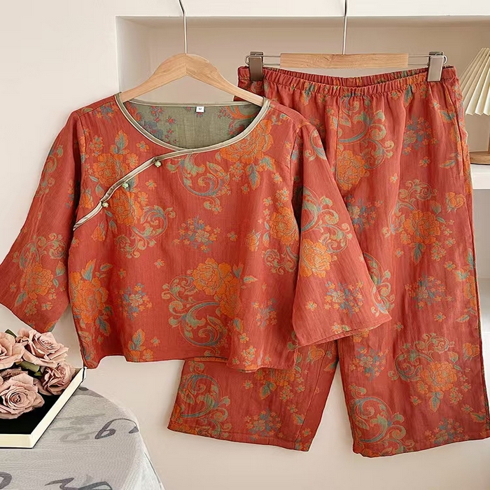 91家纺网 家纺一手货源 找家纺 （总）洛兰沙家居馆【只代发】【只代发】 2025新款国风睡衣女春夏秋新中式薄款竹纤维居家服宽松外穿长袖家居服厂家