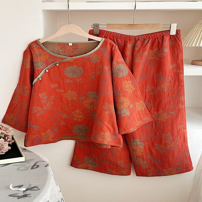 91家纺网 家纺一手货源 找家纺 （总）洛兰沙家居馆【只代发】【只代发】 2025新款国风睡衣女春夏秋新中式薄款竹纤维居家服宽松外穿长袖家居服厂家