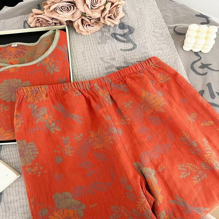 91家纺网 家纺一手货源 找家纺 洛兰沙家居馆【只代发】【只代发】 2025新款国风睡衣女春夏秋新中式薄款竹纤维居家服宽松外穿长袖家居服厂家 红色