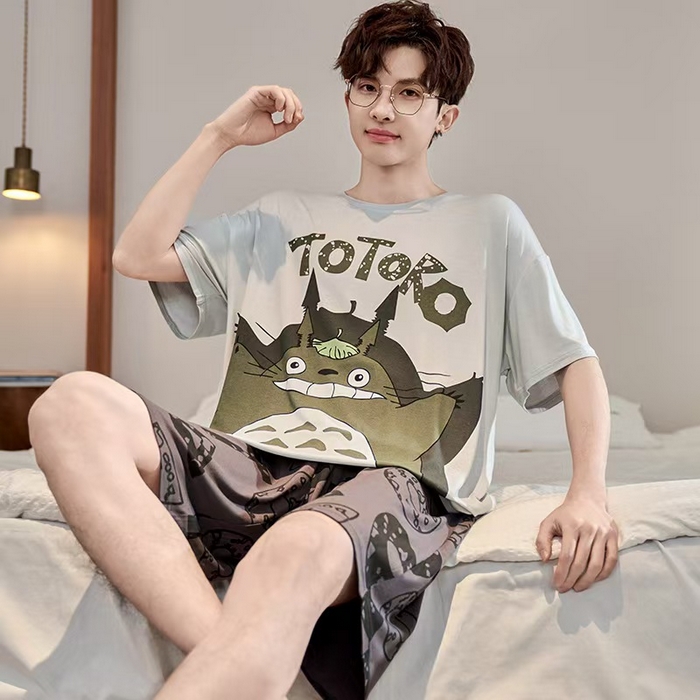 （总）洛兰沙家居馆【只代发】【只代发】 2025新款莫代尔凉感柔软男士睡衣夏季薄款卡通动漫大男孩可外穿宽松男款家居服套装