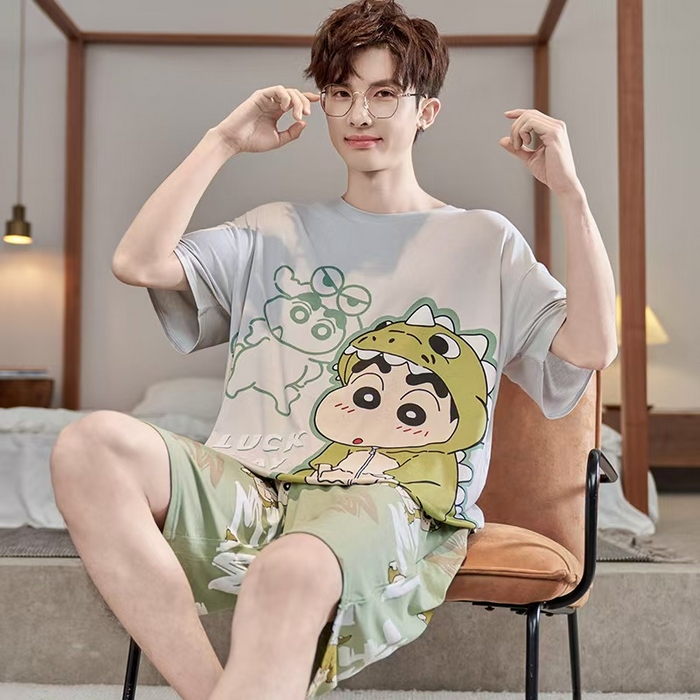 91家纺网 家纺一手货源 找家纺 （总）洛兰沙家居馆【只代发】【只代发】 2025新款莫代尔凉感柔软男士睡衣夏季薄款卡通动漫大男孩可外穿宽松男款家居服套装
