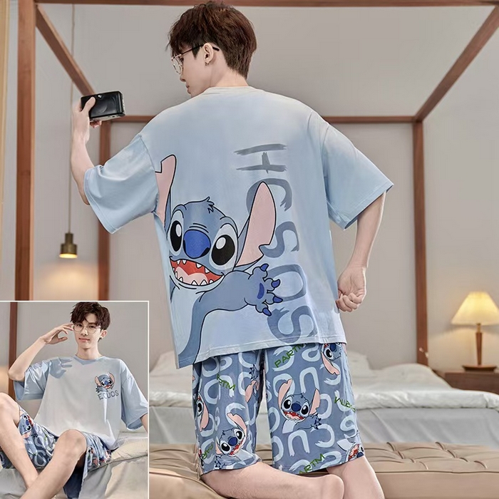 91家纺网 家纺一手货源 找家纺 （总）洛兰沙家居馆【只代发】【只代发】 2025新款莫代尔凉感柔软男士睡衣夏季薄款卡通动漫大男孩可外穿宽松男款家居服套装