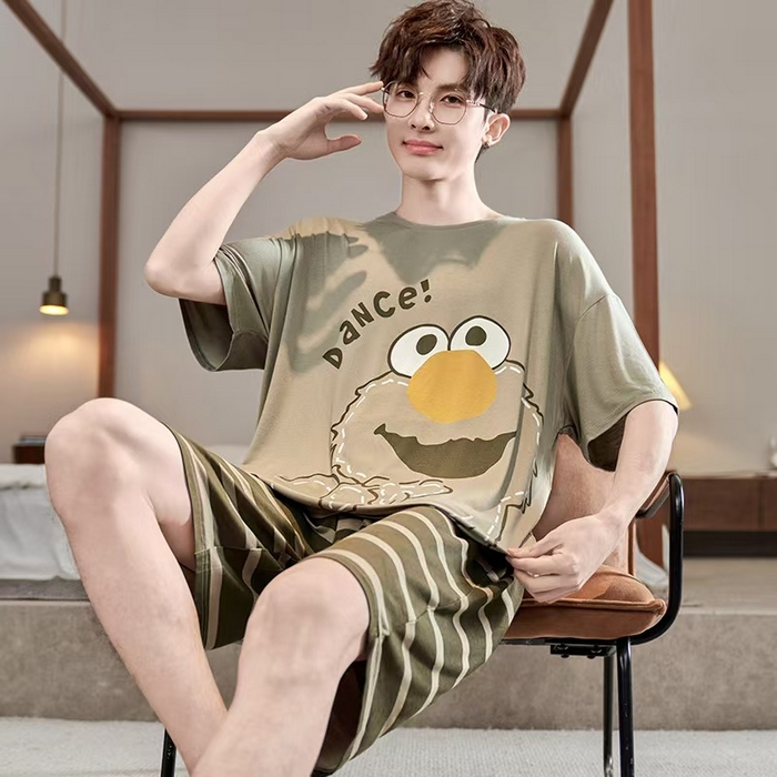 91家纺网 家纺一手货源 找家纺 （总）洛兰沙家居馆【只代发】【只代发】 2025新款莫代尔凉感柔软男士睡衣夏季薄款卡通动漫大男孩可外穿宽松男款家居服套装