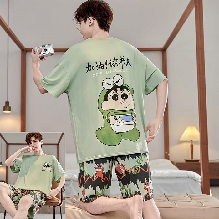 91家纺网 家纺一手货源 找家纺 （总）洛兰沙家居馆【只代发】【只代发】 2025新款莫代尔凉感柔软男士睡衣夏季薄款卡通动漫大男孩可外穿宽松男款家居服套装