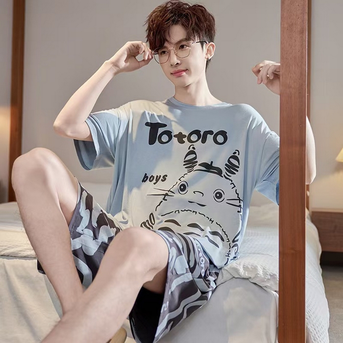 91家纺网 家纺一手货源 找家纺 （总）洛兰沙家居馆【只代发】【只代发】 2025新款莫代尔凉感柔软男士睡衣夏季薄款卡通动漫大男孩可外穿宽松男款家居服套装