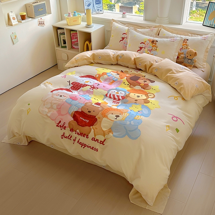 91家纺网 家纺一手货源 找家纺 浩诚 2025新款原创专版设计亲肤全棉纯棉印花四件套--有作品登记证书 动物乐园