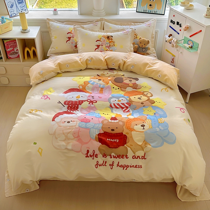 91家纺网 家纺一手货源 找家纺 浩诚 2025新款原创专版设计亲肤全棉纯棉印花四件套--有作品登记证书 动物乐园