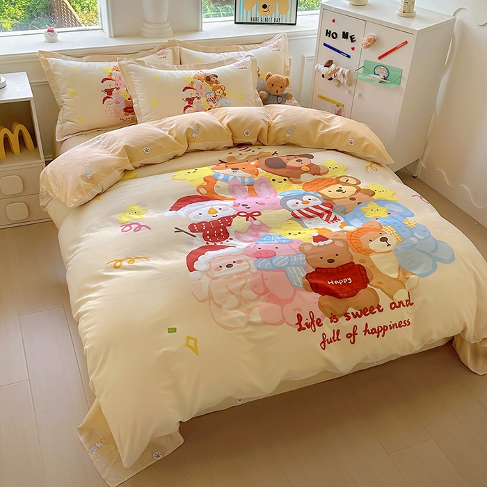 91家纺网 家纺一手货源 找家纺 浩诚 2025新款原创专版设计亲肤全棉纯棉印花四件套--有作品登记证书 动物乐园