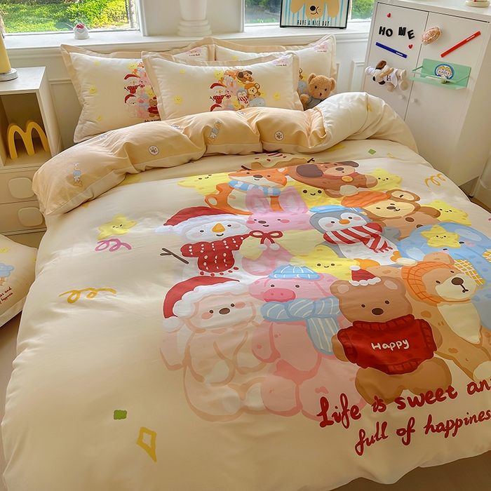 91家纺网 家纺一手货源 找家纺 浩诚 2025新款原创专版设计亲肤全棉纯棉印花四件套--有作品登记证书 动物乐园