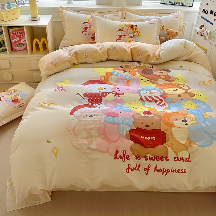 91家纺网 家纺一手货源 找家纺 浩诚 2025新款原创专版设计亲肤全棉纯棉印花四件套--有作品登记证书 动物乐园