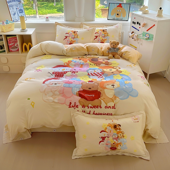 91家纺网 家纺一手货源 找家纺 浩诚 2025新款原创专版设计亲肤全棉纯棉印花四件套--有作品登记证书 动物乐园