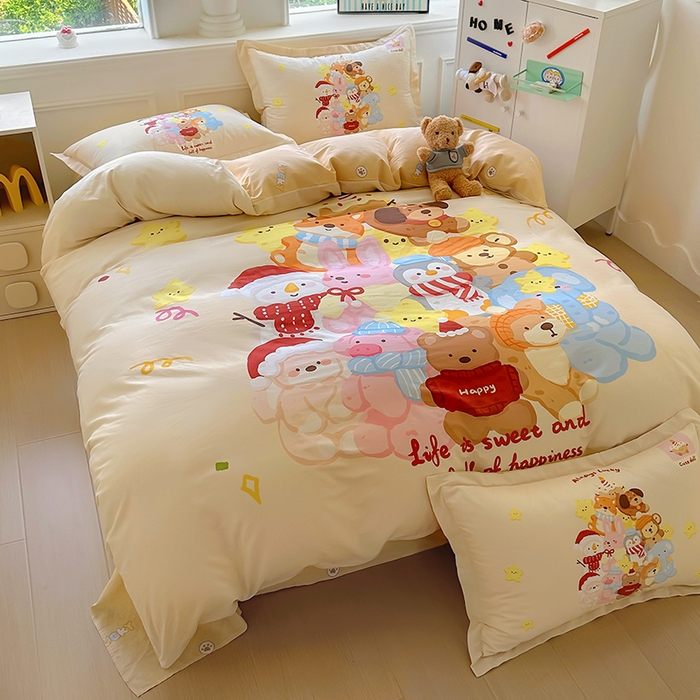 91家纺网 家纺一手货源 找家纺 浩诚 2025新款原创专版设计亲肤全棉纯棉印花四件套--有作品登记证书 动物乐园