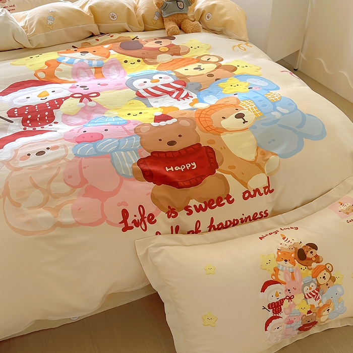 91家纺网 家纺一手货源 找家纺 浩诚 2025新款原创专版设计亲肤全棉纯棉印花四件套--有作品登记证书 动物乐园