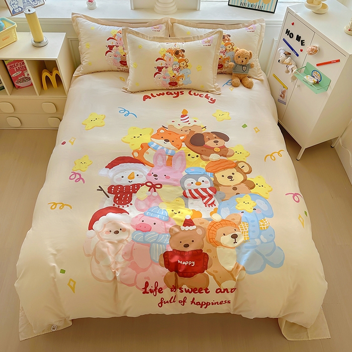 91家纺网 家纺一手货源 找家纺 浩诚 2025新款原创专版设计亲肤全棉纯棉印花四件套--有作品登记证书 动物乐园