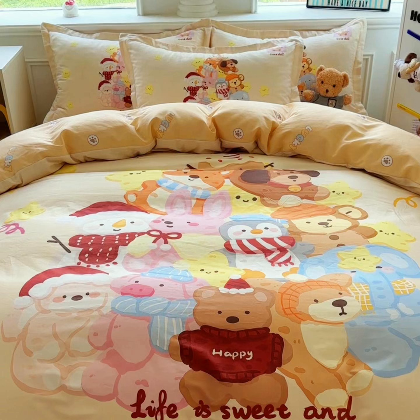 91家纺网 家纺一手货源 找家纺 浩诚 2025新款原创专版设计亲肤全棉纯棉印花四件套--有作品登记证书 动物乐园