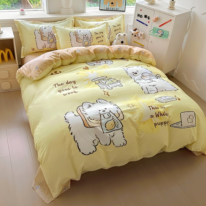 91家纺网 家纺一手货源 找家纺 浩诚 2025新款原创专版设计亲肤全棉纯棉印花四件套--有作品登记证书 工作萨摩耶