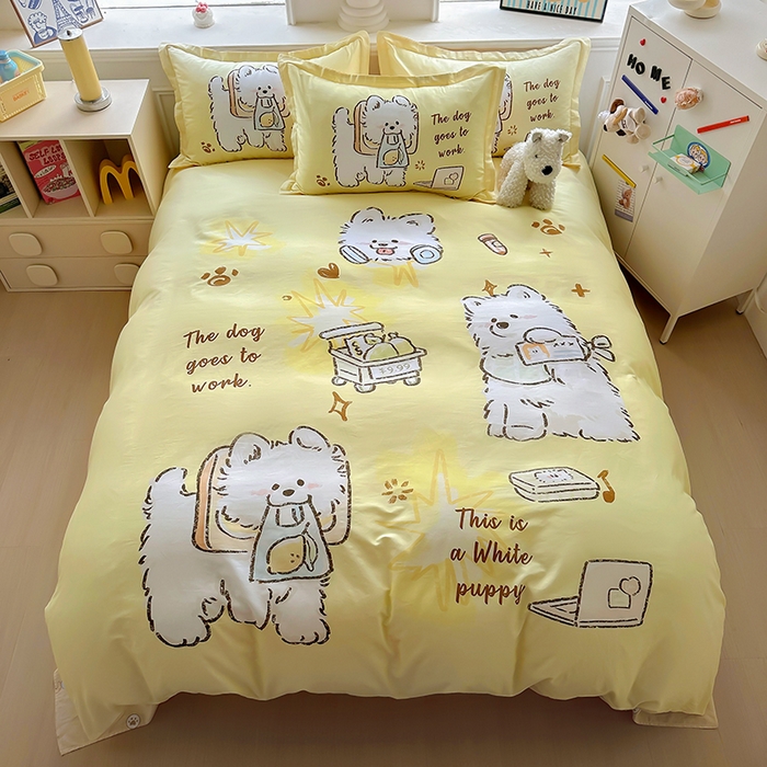 91家纺网 家纺一手货源 找家纺 浩诚 2025新款原创专版设计亲肤全棉纯棉印花四件套--有作品登记证书 工作萨摩耶